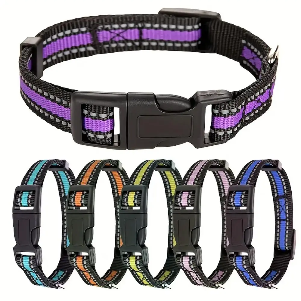 Reflective Dog Collar, Adjustable Nylon Pet Collars wiith Buckle, Light Weight Puppy Collars, Dog Collars for Medium Small Dogs