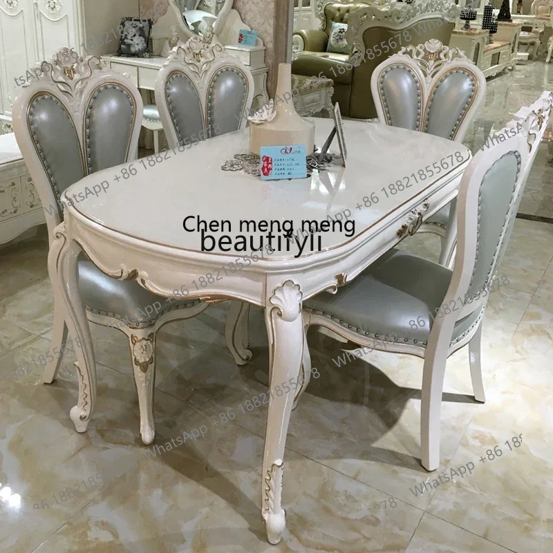 

178European dining table French oval rectangular solid wood pearlescent white paint dining table2936