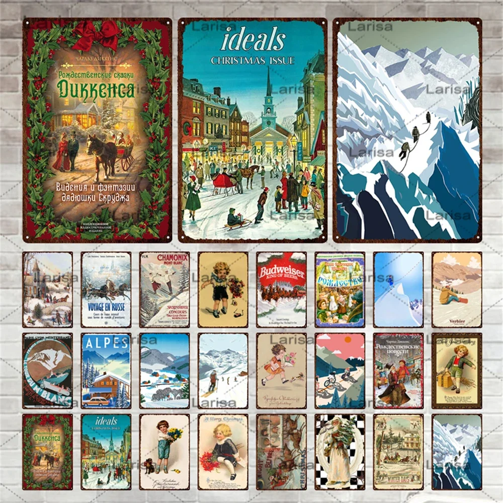 Retro Ski Resort Metal Sign Skiing Travel City Tin Sign Winter Landscape Snow Mountain Plaque Home Bar Club Wall Decor
