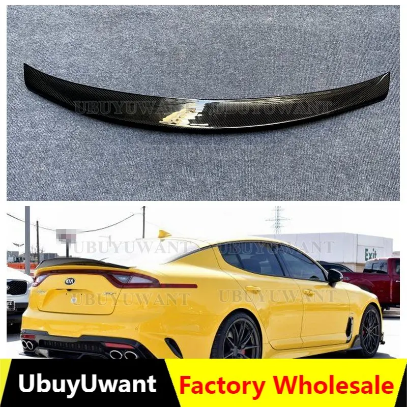 

Use for KIA K8 Stinger Spoiler Real Glossy Carbon Fiber Rear Wing R Style Sport Accessories Body Kit Stinger Rear Spoiler 14-19