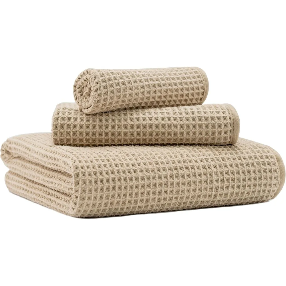 

Oversized Waffle Weave Bath Towel Set 3 Piece Soft Absorbent Quick Dry Lint Free 430 GSM