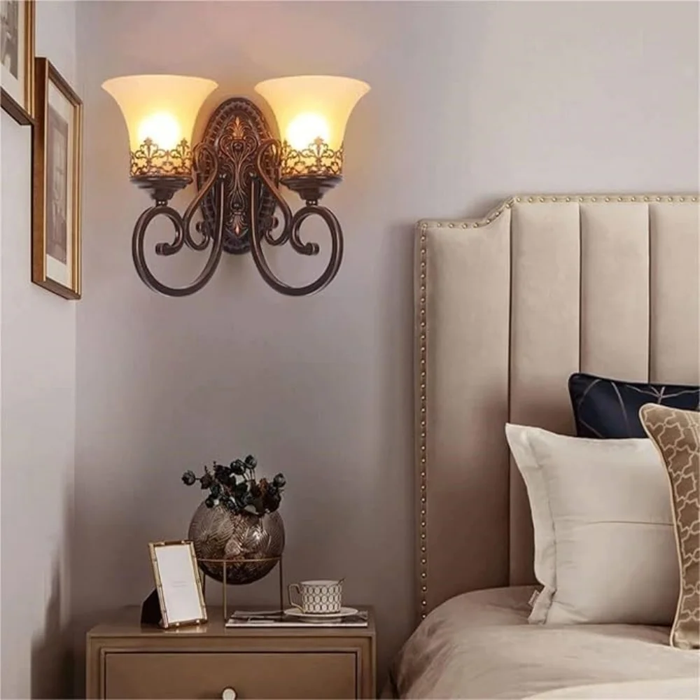 European Style Wall Sconce Metal Wall Lantern With Glass Lampshade Embedded Wall Light Wall Mounted Lamps For Bedroom Study Room