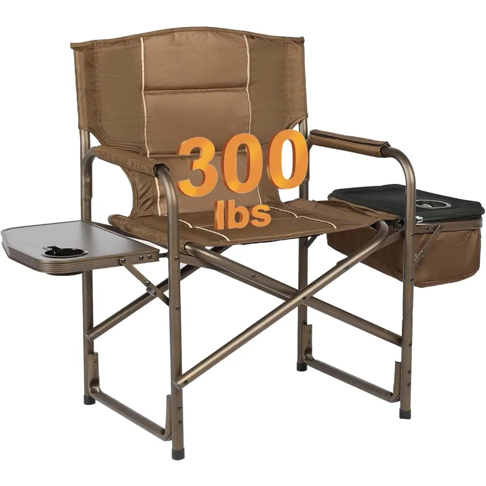 Folding Camping Chair with Cooler Bag, Director Chair Foldable with Side Table for Adults, Camp Chairs for Outdoor, Lawn