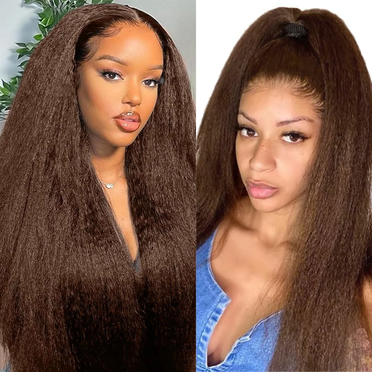 วิกผมแท้สีน้ำตาลช็อกโกแลตแบบตรงหยิก ความหนาแน่น 180% วิกผมหน้าผากลูกไม้ 13x6 ลูกไม้โปร่งใสพร้อมไรผมธรรมชาติ 32 นิ้ว