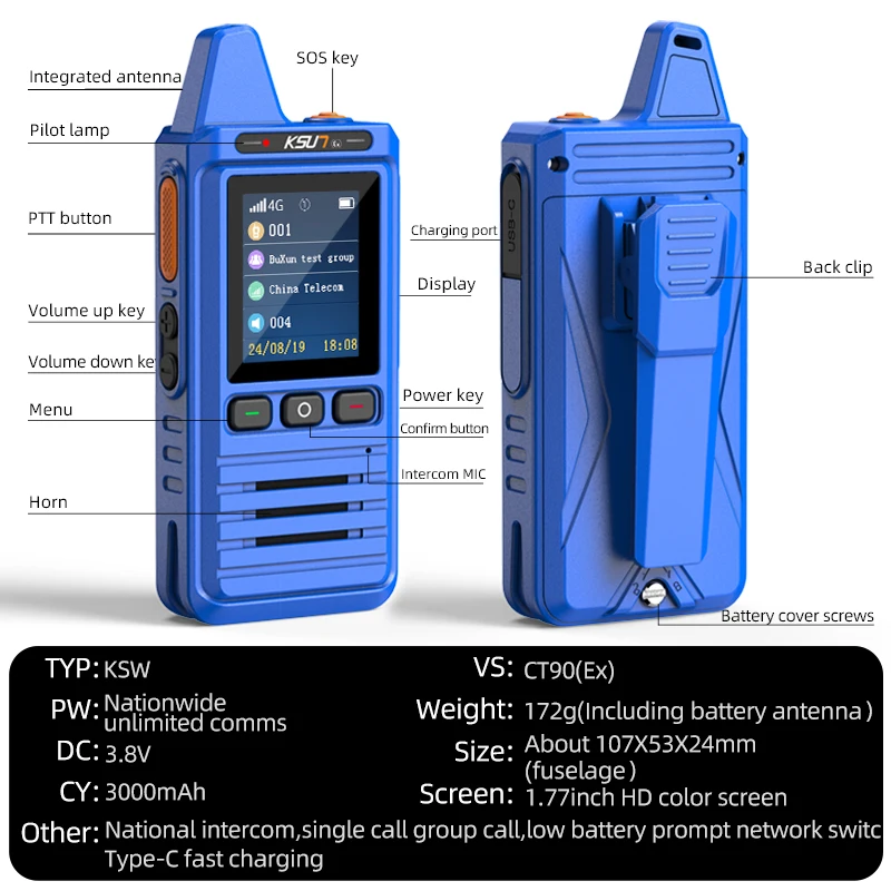 Explosion-proof Walkie Talkie for Petrochemical Industry KSUN CT90(EX) CAT.1 Android POC GLOBAL 4G Radios