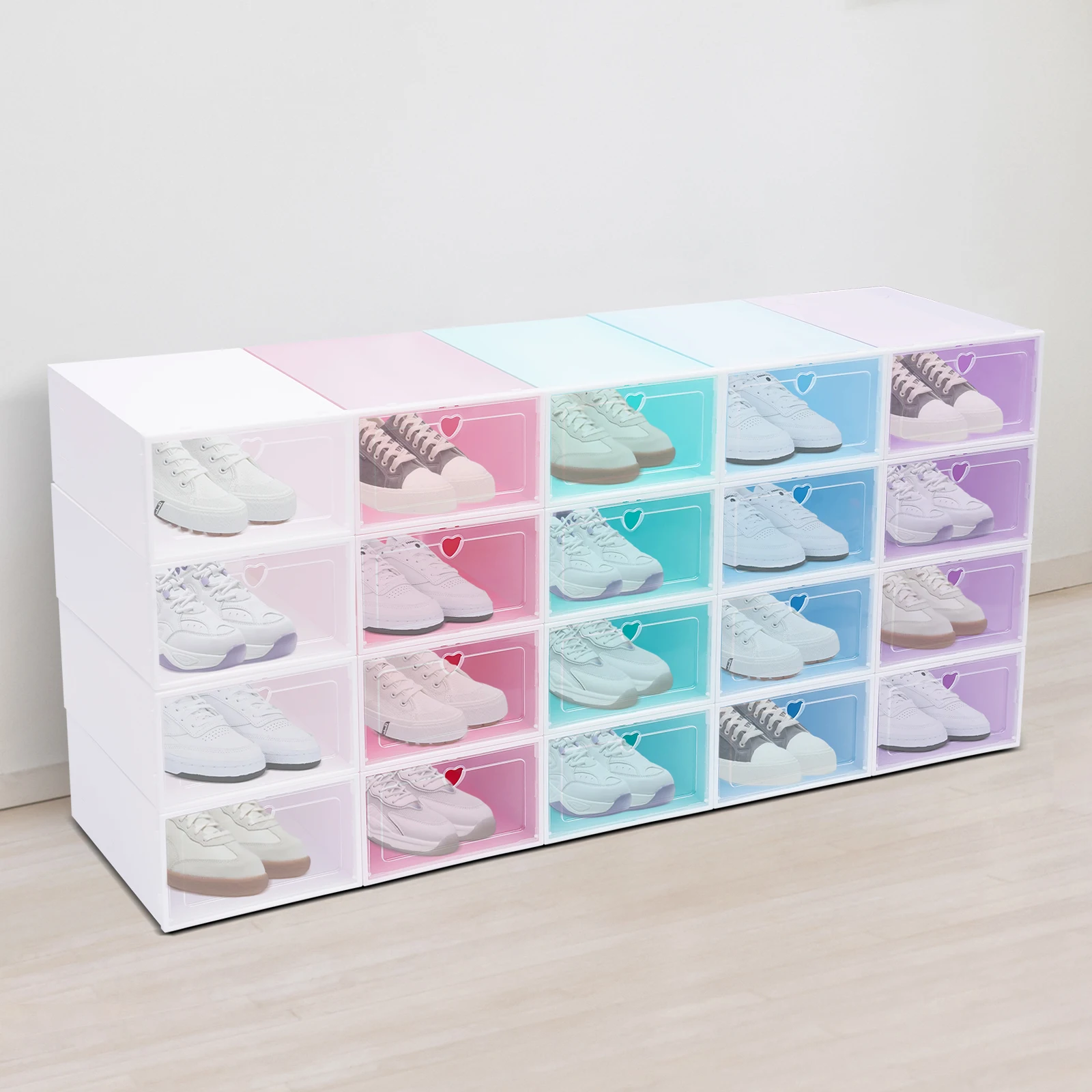 20 PCS Storage Shoe Box Set Colourful Flip-top Design Plastic Stackable Shoe Box