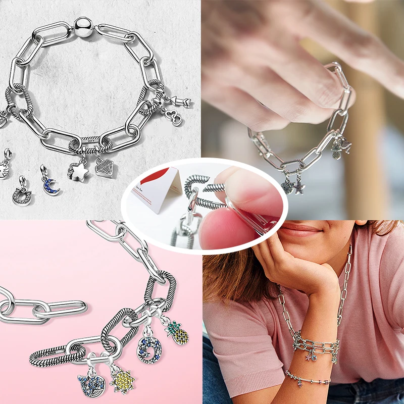 MULA Me Series Link Chain Bracelet 925 Sterling Silver Fit Original Charms DIY  Brand Jewelry Making Gift For Women Party 2024