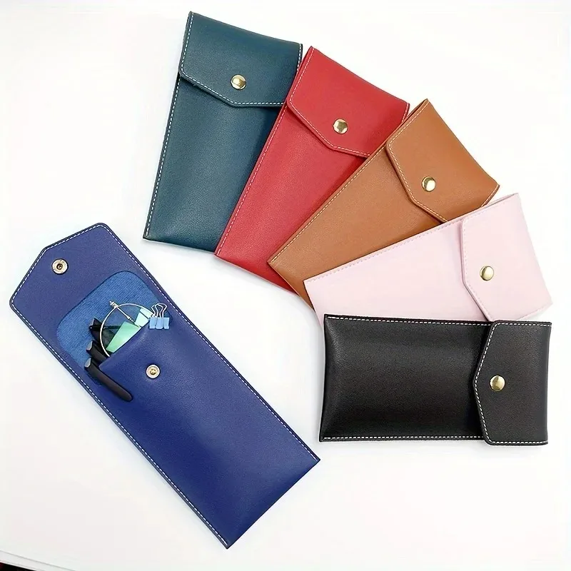 Estojo de Couro PU para Lápis, Bolsa de Armazenamento Portátil para Óculos de Estudante, Bolsa de Papelaria de Grande Capacidade para Escritório e Negócios, Estojo para Canetas