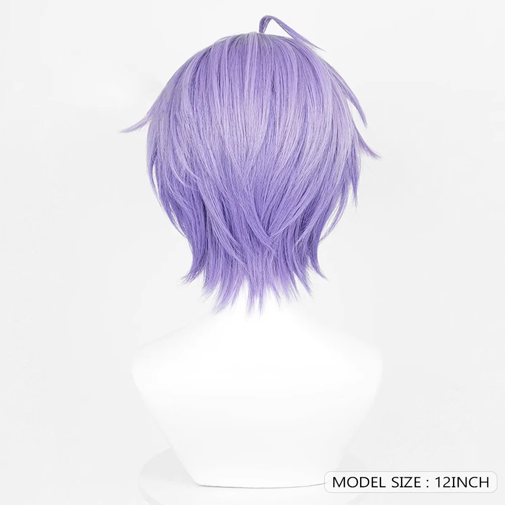 Short Straight Purple Synthetic Anime Game Cosplay Wig Middle Part Fluffy Wig Heat Resistant for Daily Party