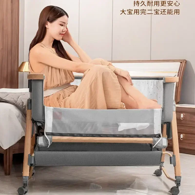 Baby Crib Portable Cradle Bed Foldable Multifunctional Bb Bed Newborn Splicing Large Bed