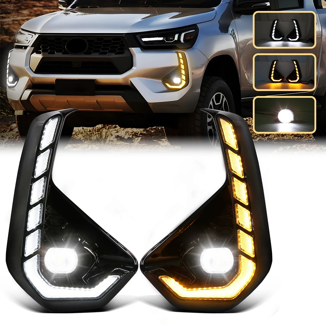 

Car Light drl For Toyota Hilux 2024 2025 Daytime Running Light LED Fog Lamp Assembly Turn Signal Headlight Driving Lamp 12V