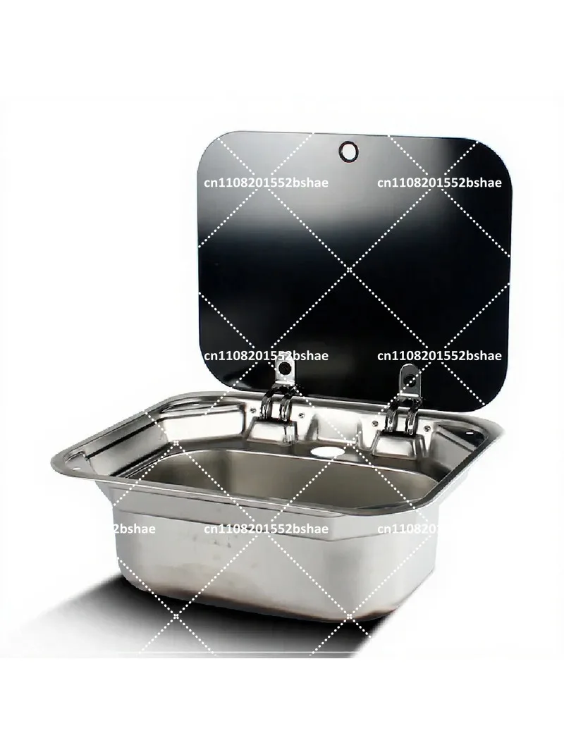 Camping Stainless Steel Hand Wash Basin Sink with Tempered Glass Lid, Portable RV Sink for Outdoor Kitchen & Caravan Accessories