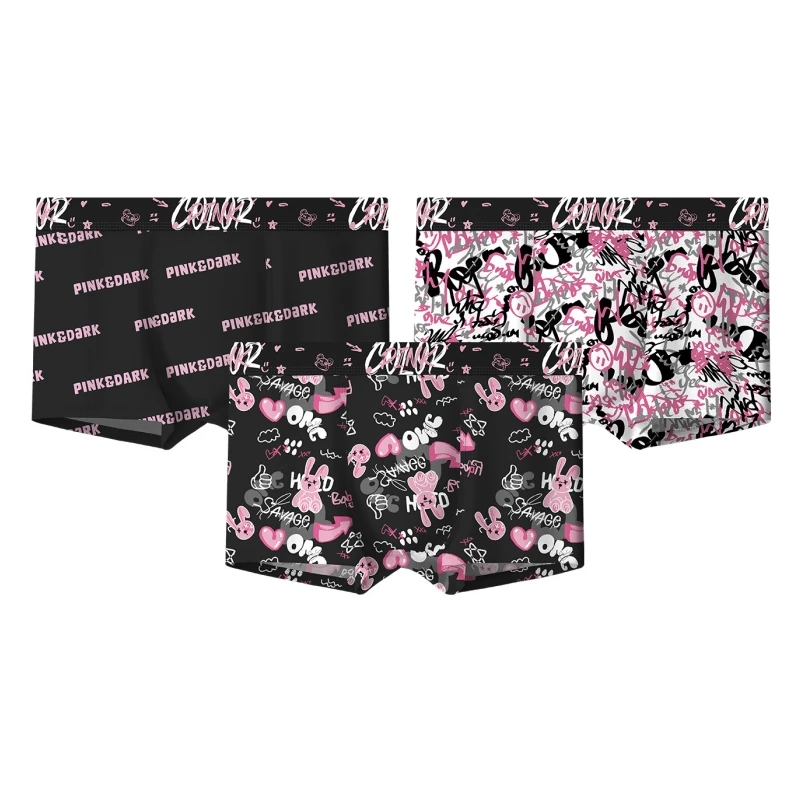 Ice InjBlack-Boxer rose pour homme, sous-vêtement respirant, taille moyenne, quatre coins, impression à la mode, jeune homme