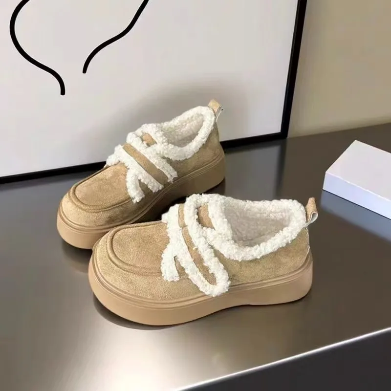 

New Thick Soled Warm Sheep Cake Woolen Shoes for Women's Snow Shoes and Women's Winter Outdoor Anti Slip Cotton Shoes