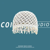 Gorros de red de pesca de punto con flecos de concha con personalidad para mujer, moda de primavera y verano, jersey versátil de estilo bohemio, sombreros