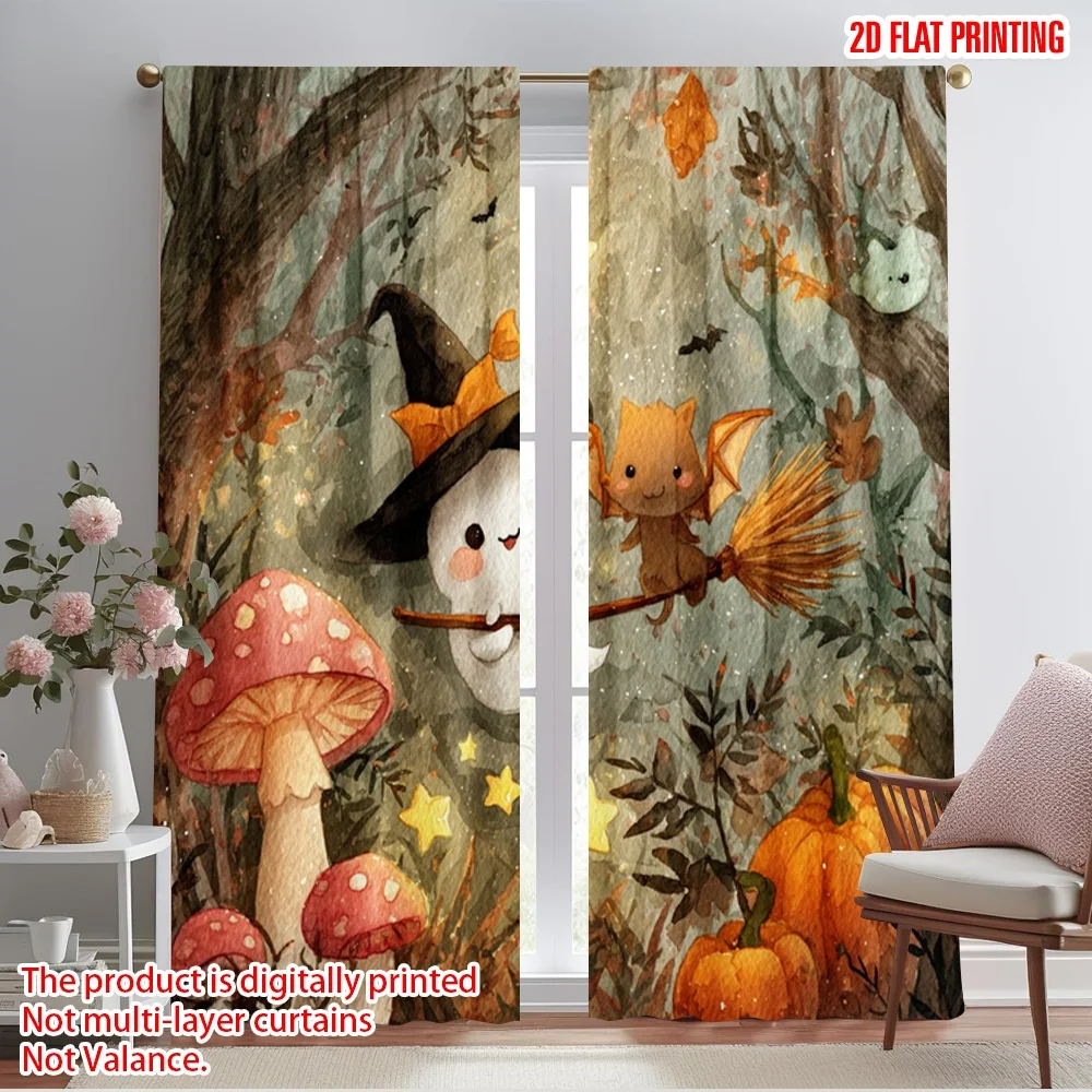 2pcs,2D plane printing Creative Curtains halloween pumpkin (7) Polyester (without rod) Decorations Inside for Bedroom, Living