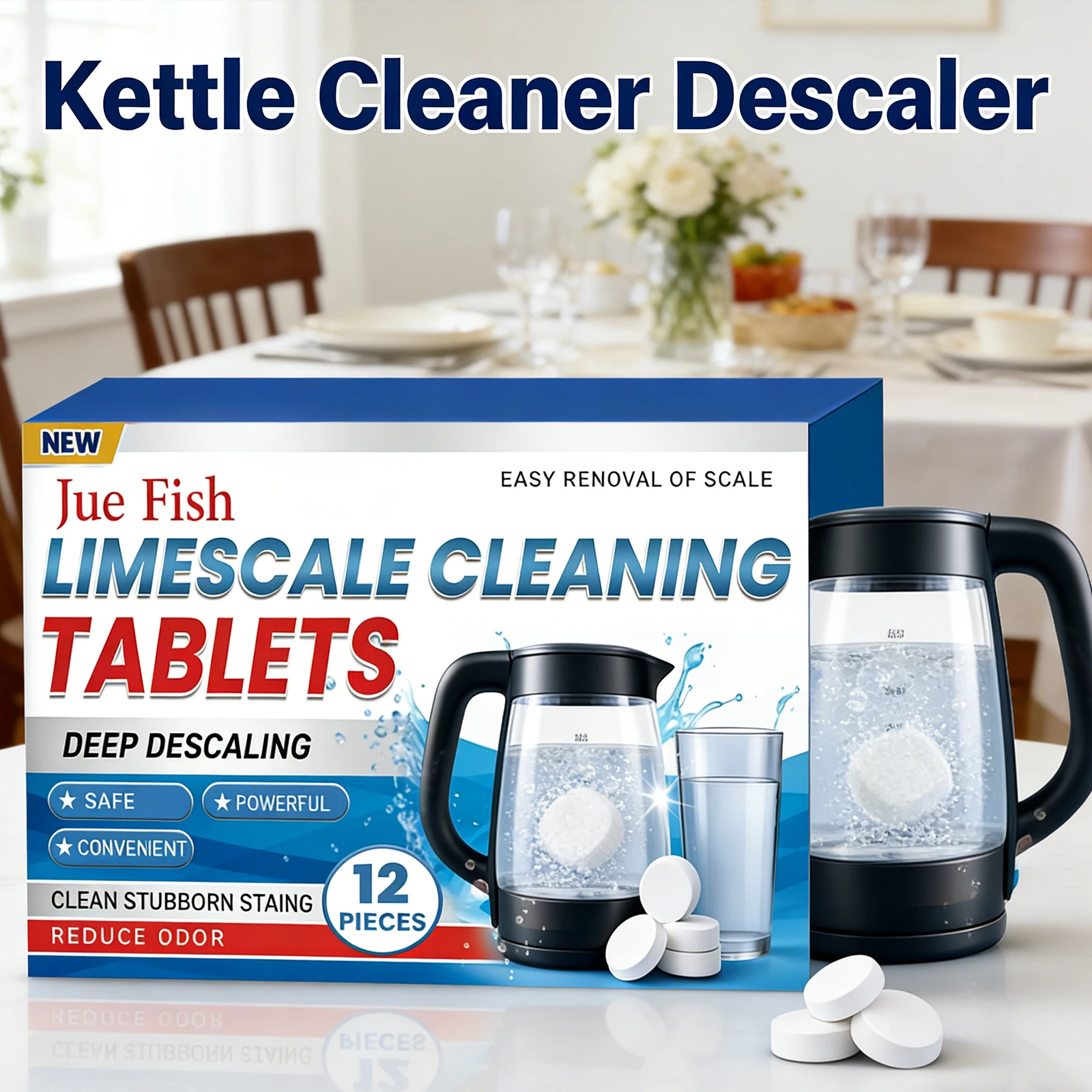 Kettle Cleaner Descaler Effervescent Tablets Water Boiler Stain Remover Limescale Dissolve No Scrubbing Fast Acting Cleaning