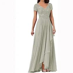 Mother of The Bride Dresses V-Neck Long Formal Dresses with Pockets Women's Floral Lace Appliques