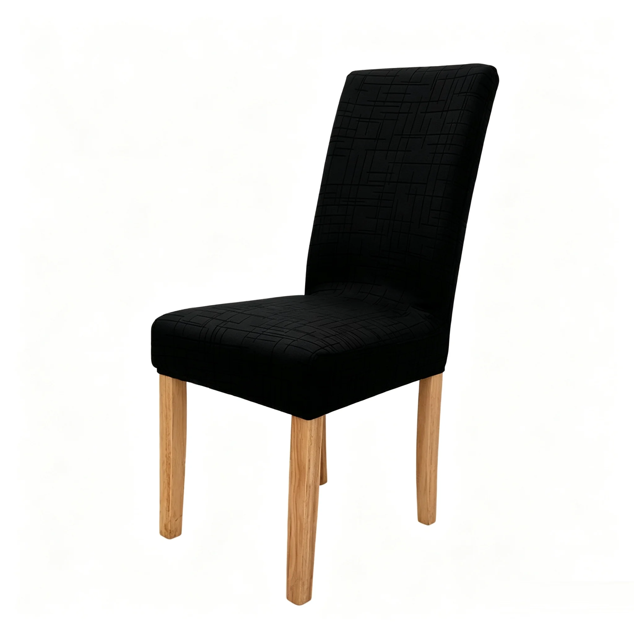 Elastic Spandex Jacquard Dining Chair Cover Geometric Cross‑Line Pattern Stretch Removable Washable Chair Seat Slipcover For Hou