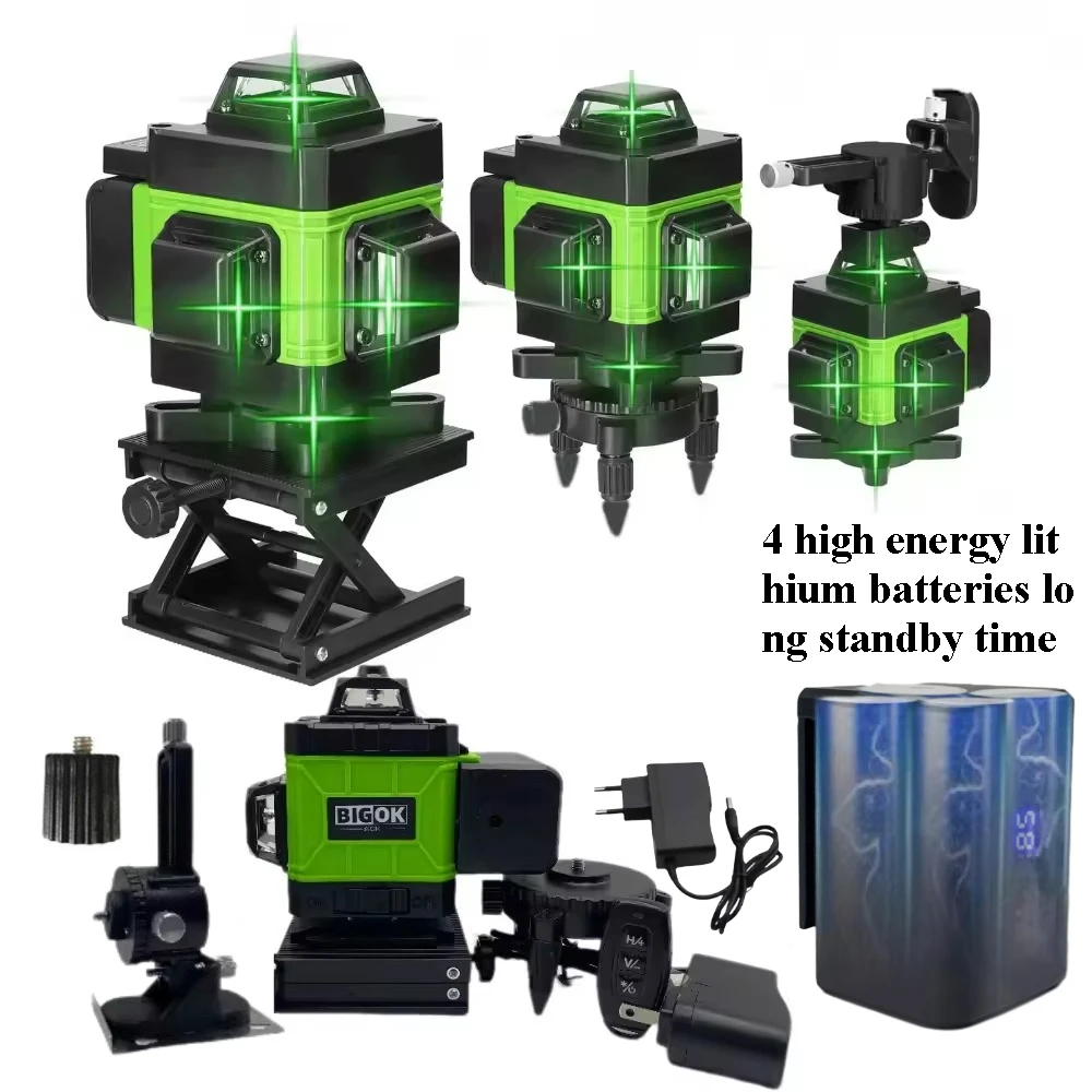 

New Upgrade Jumbo battery Nivel láser 4D de 16 líneas autonivelante de línea verde 360 Profissional Horizontal y Vertical