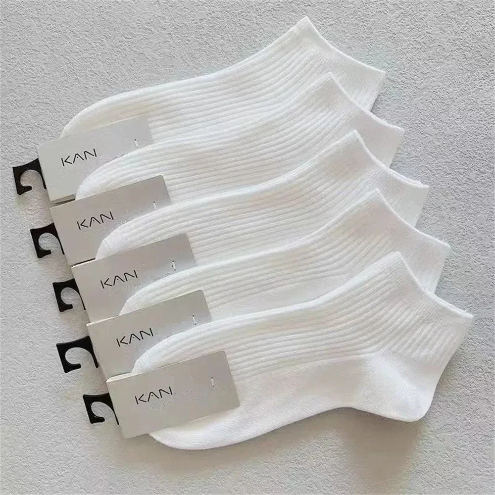 5 Pairs/Pack Ankle Socks Women 100% Cotton Invisible Sweat-absorbing Girls Low Tube Boat Socks EU 36-43