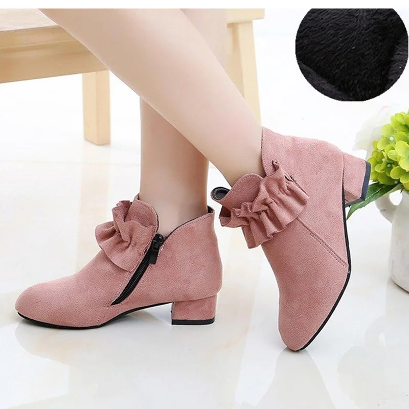 Flower Children High Heel Party Wedding Princess Dress Leather Shoes For Big Girls Kids Ankle Boots Autumn Winter 5 8 9 10 Years