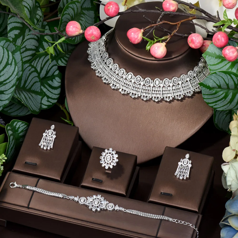 HIBRIDE Trendy Round Chokers Jewelry Set For Women Wedding Zircon CZ African Dubai Bridal Jewelry Set Dance Party N-1367