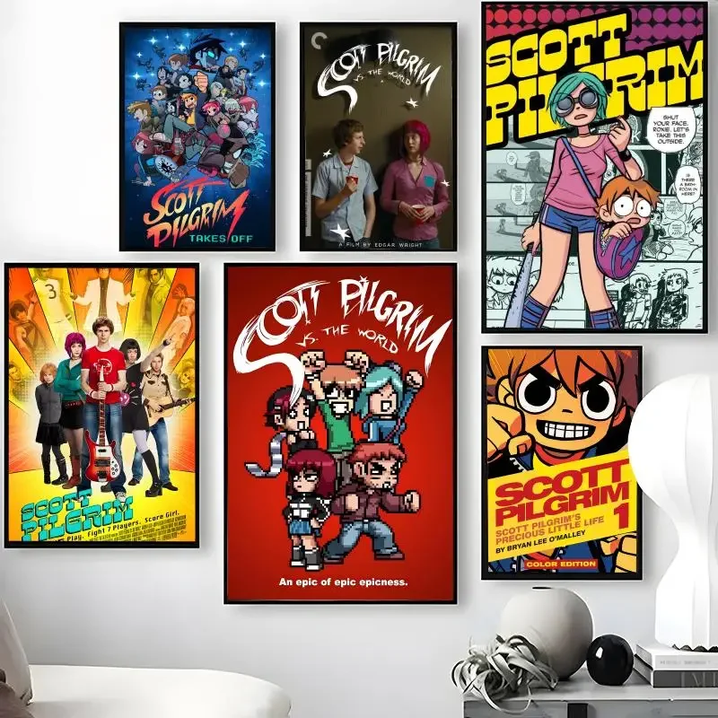 Movie S-Scott Pilgrim VS The World Poster Self Adhesive Wall Sticker Wall Art Decor Peel and Stick for Living Room Bedroom