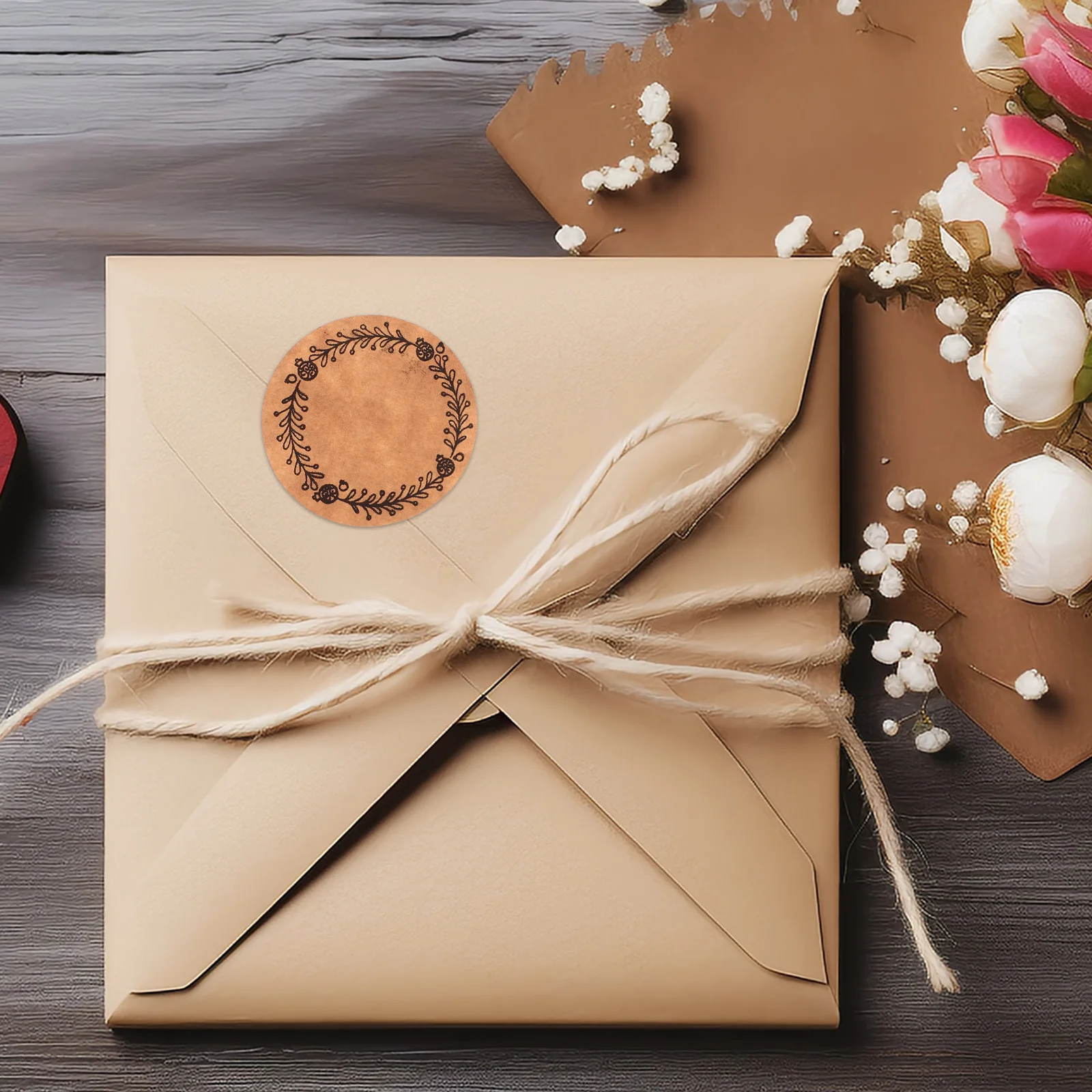 600 قطعة أوراق لاصقة مستديرة تسميات كرافت احتفالية لزجاجات الجرار بطاقات هدايا الحفلات الزفاف الخبز الحرف DIY بها بنفسك الديكور الختم