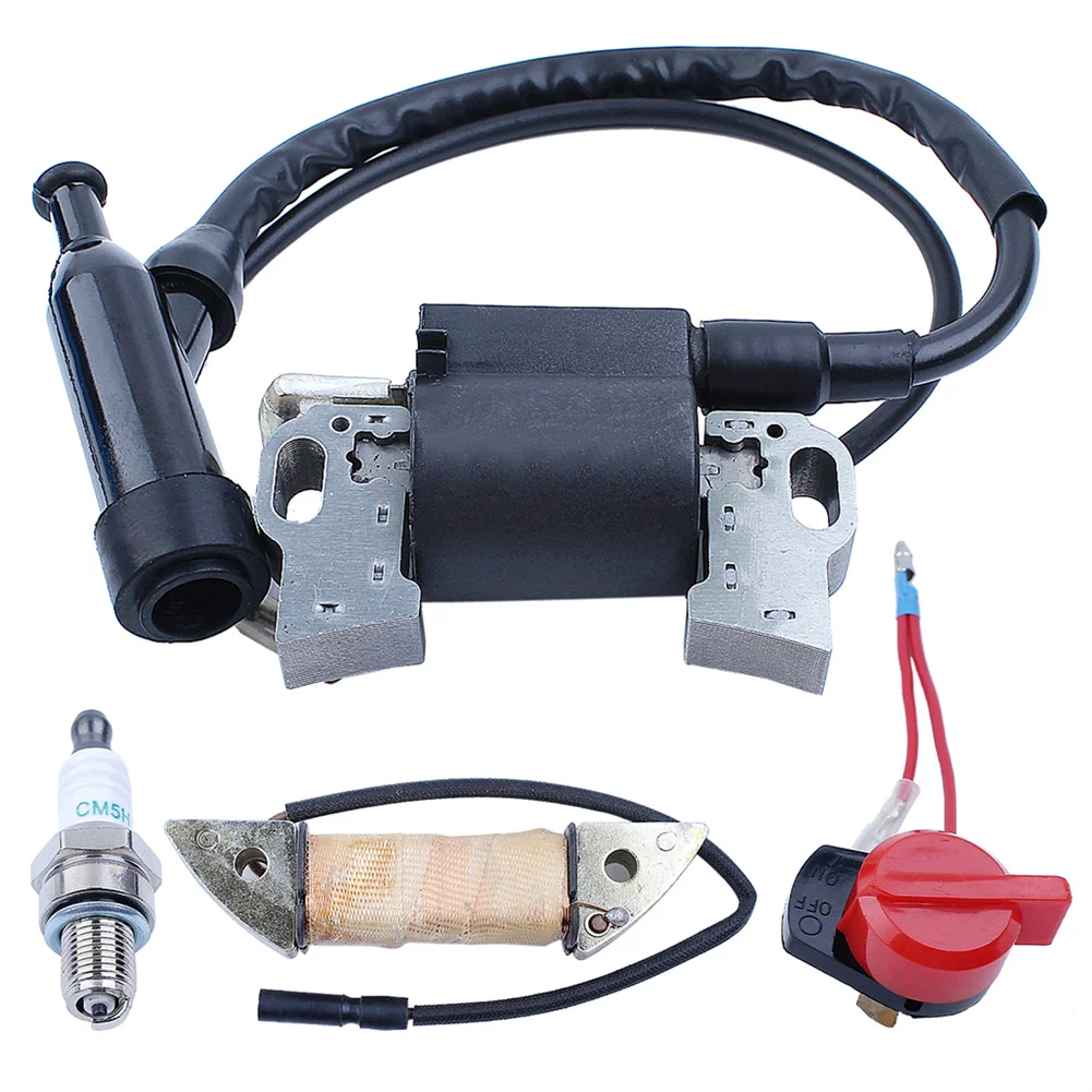 Ignition Charging Coil Kit For Honda GX340 GX390 11 13 HP Lawn Mower Engine Part with Spark Plug, Stop Switch