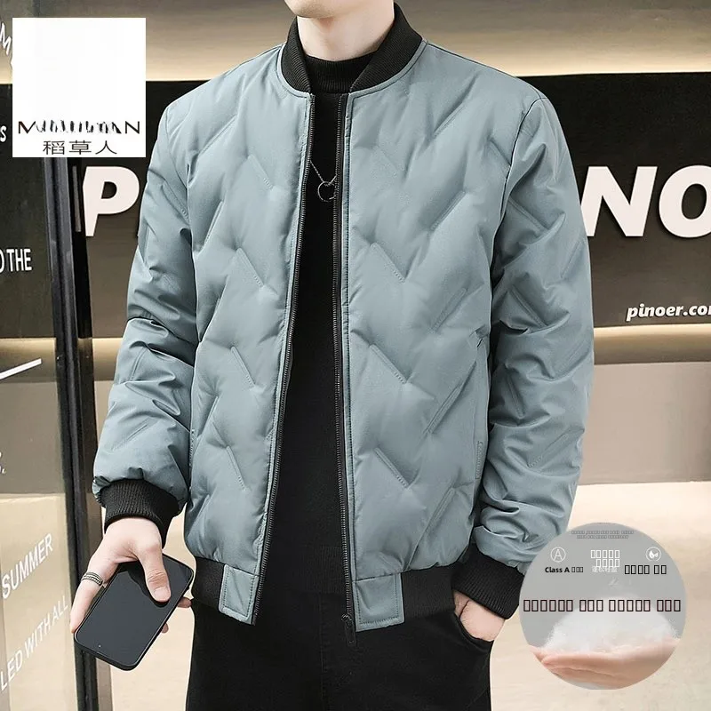 

Lightweight Thiened Cotton Jaet Men's Winter New Sle Casual Baseball Collar Warm Coat ort Length Polyester Fiber