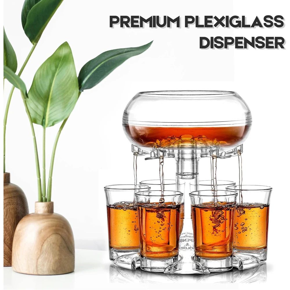 6 Shot Glass Dispenser and Holder Acrylic Party Drink Set For Liquor With 6 Glasses, Cool Glass Shots Game Accessories