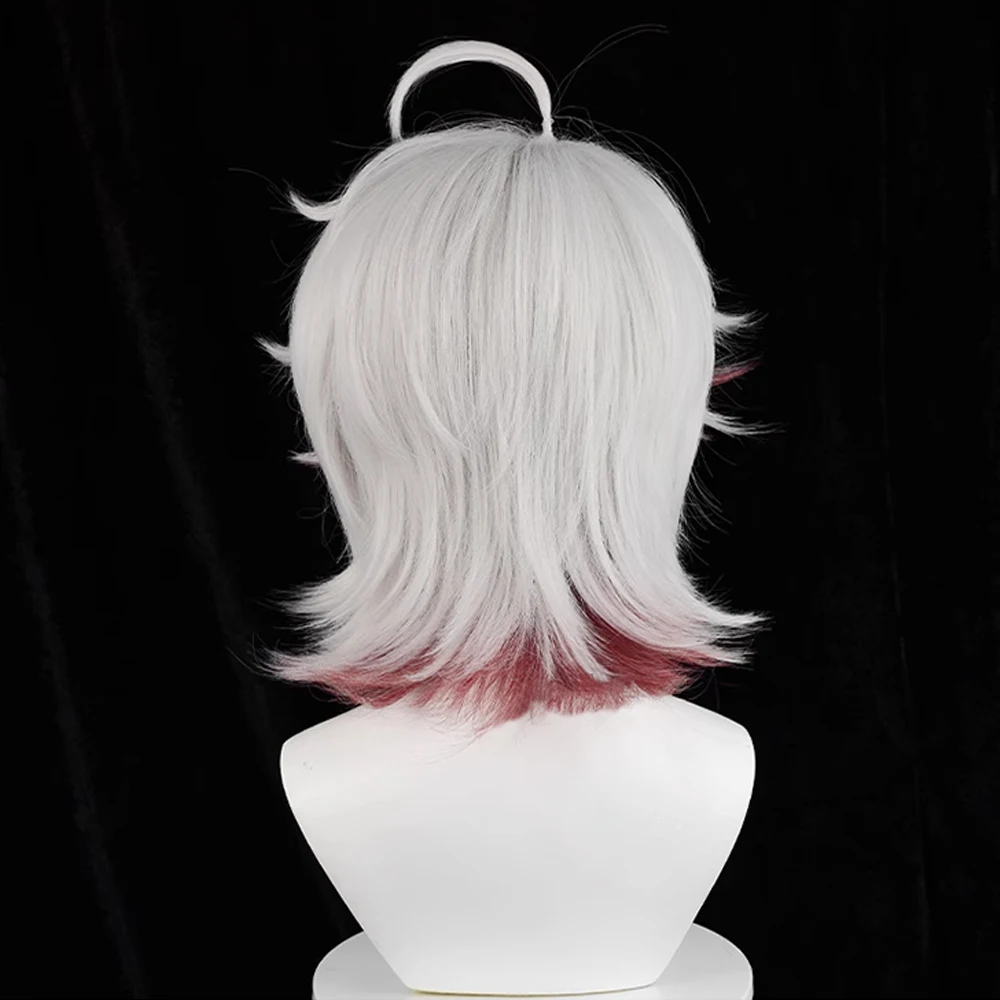 RANYU Synthetic Short Straight Anime Cosplay Game Wig Ombre White Red Blend Fluffy Hair Wig for Daily Party