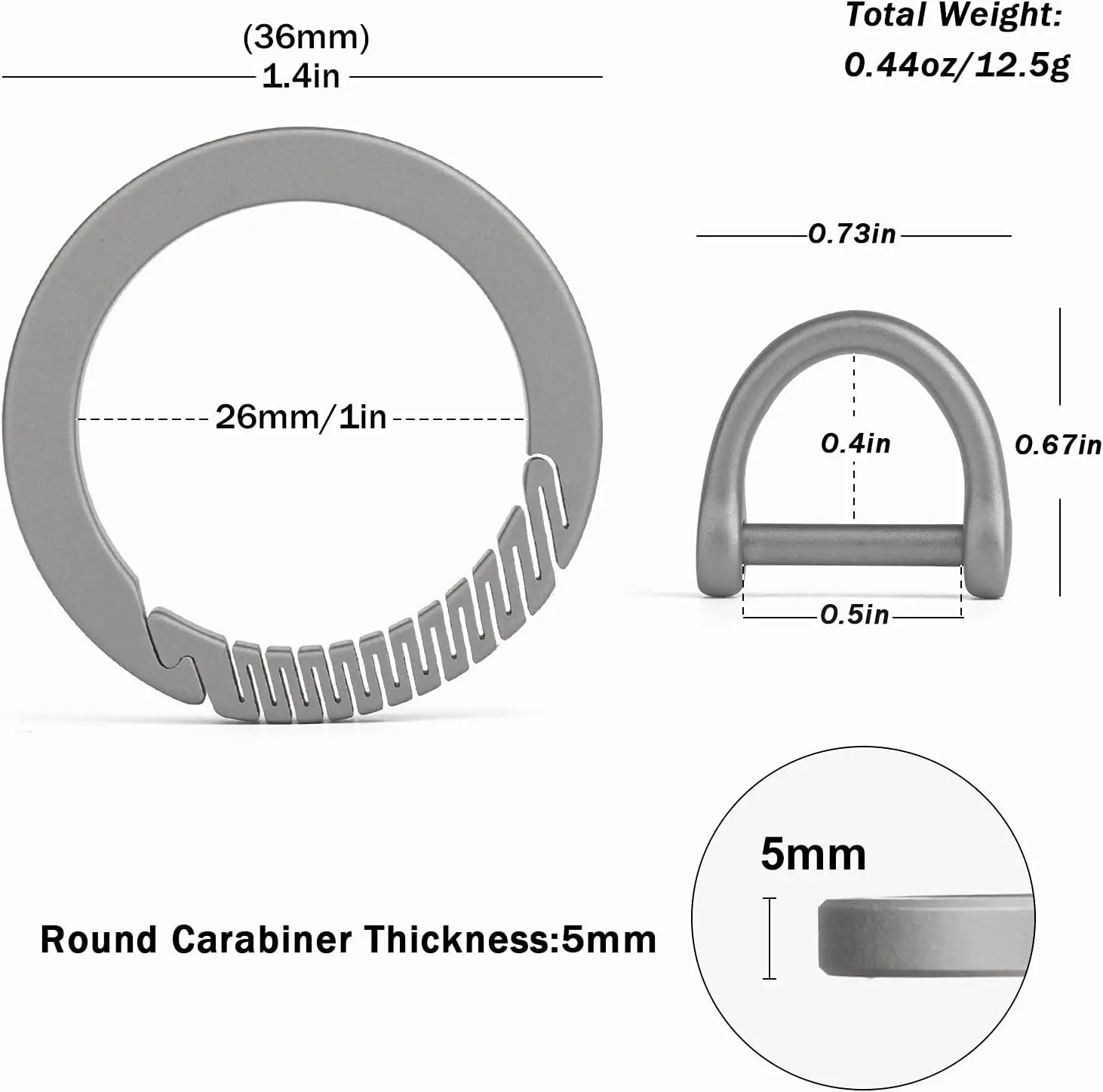 حامل مفاتيح TISUR من التيتانيوم، مشبك حلقة تسلق دائري من التيتانيوم، حلقة مفاتيح بخطاف زنبركي للرجال
