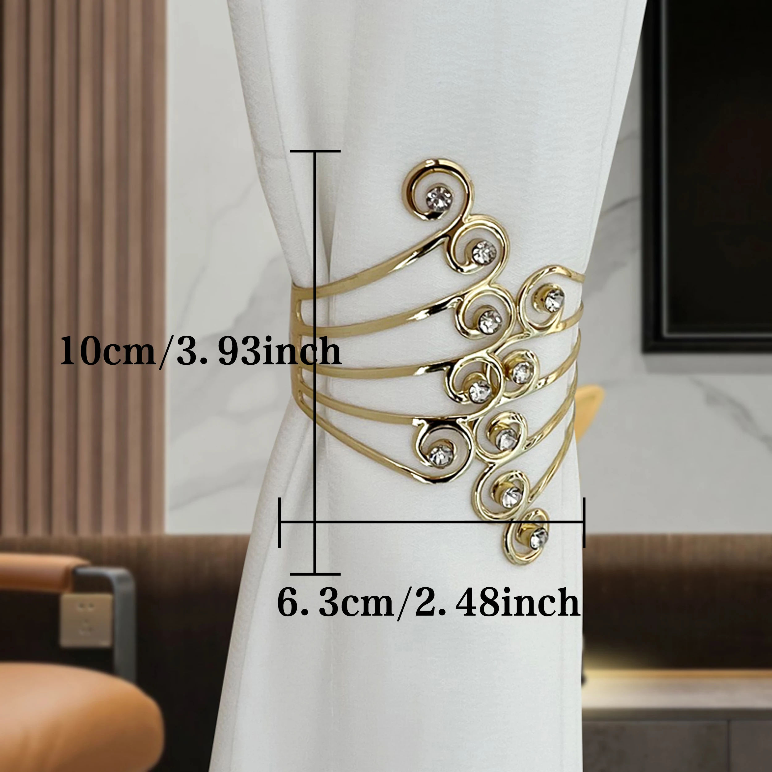 2pcs Luxury Metal Gold/Silver Creative Wings and Rhinestones Design Curtain Tiebacks,For Bedroom, Living Room Curtains