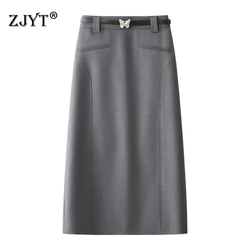 

ZJYT женские юбки, женская одежда 2026, весенняя мода, элегантная офисная одежда, юбка-миди с высокой талией и поясом, женская Faldas, черная