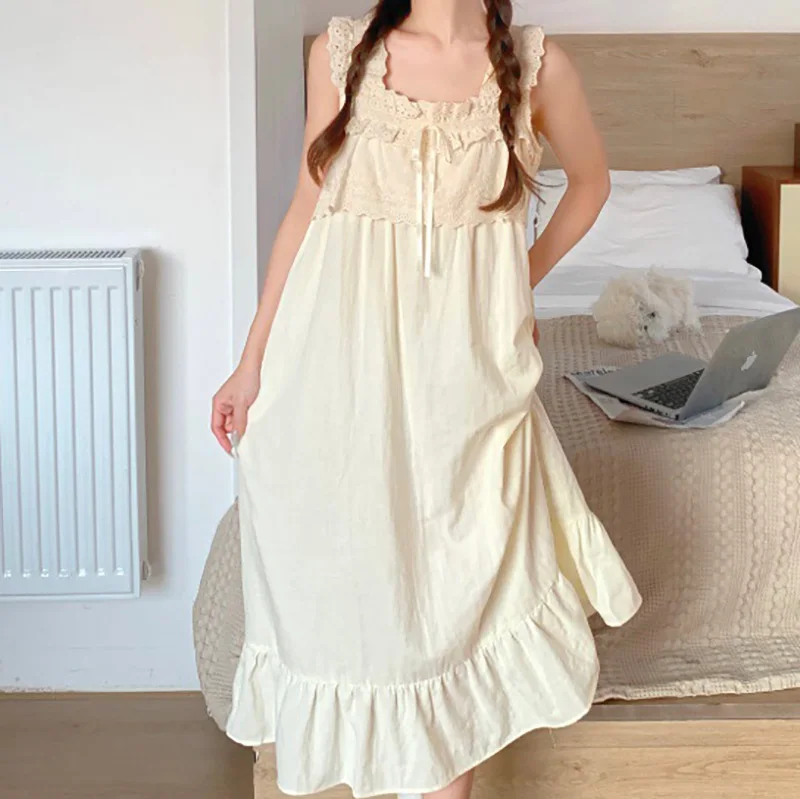 Women Pajamas Garden Style Student Homewear Korean Version Dress Can Be Worn Outside Sleeveless Sweet Girls Nightgowns