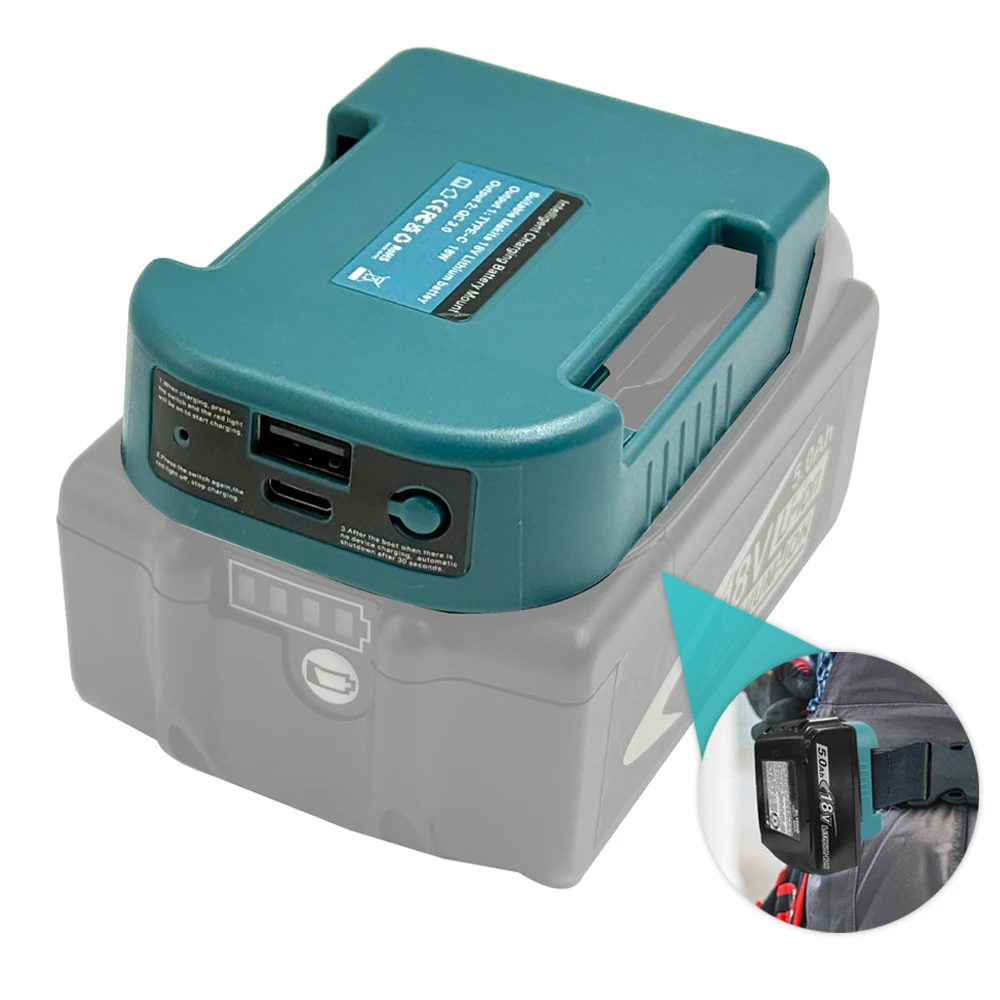 NEW USB Charger Adapter Compatible for Makita 18V Li-ion Battery with Fast Charging Port Battery Holder for Mounting(No Battery)
