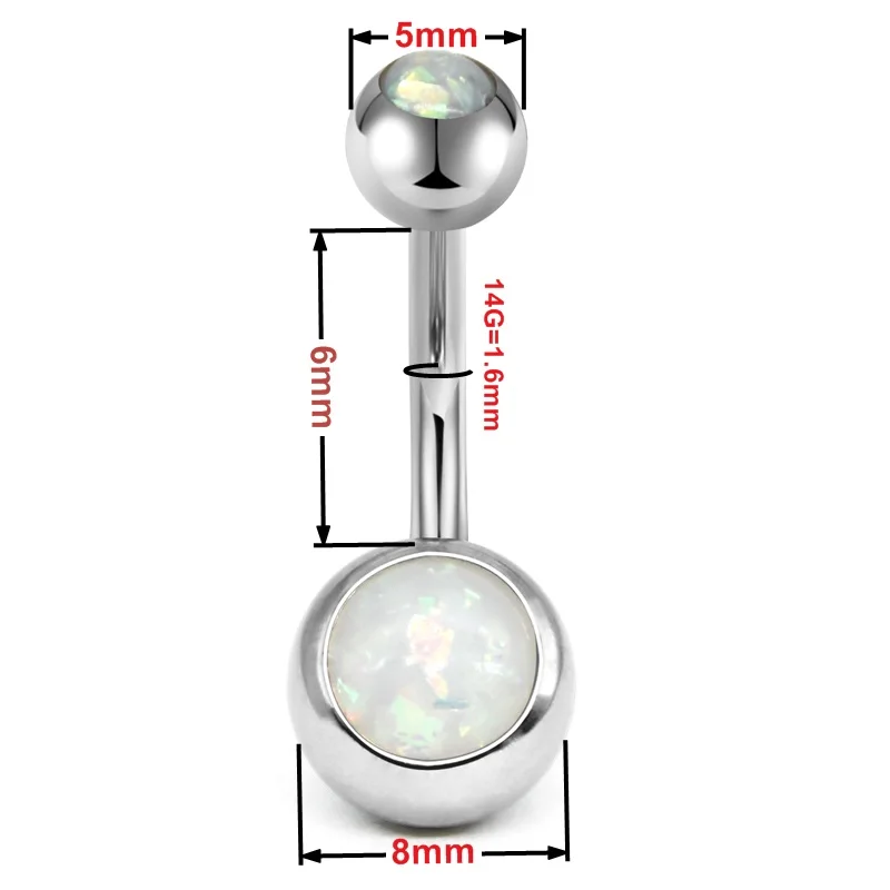 14G 6mm 1/4 Inch 316L Surgical Steel Crystal Ferido CZ Short Belly Earring Navel Button Rings 4PCS