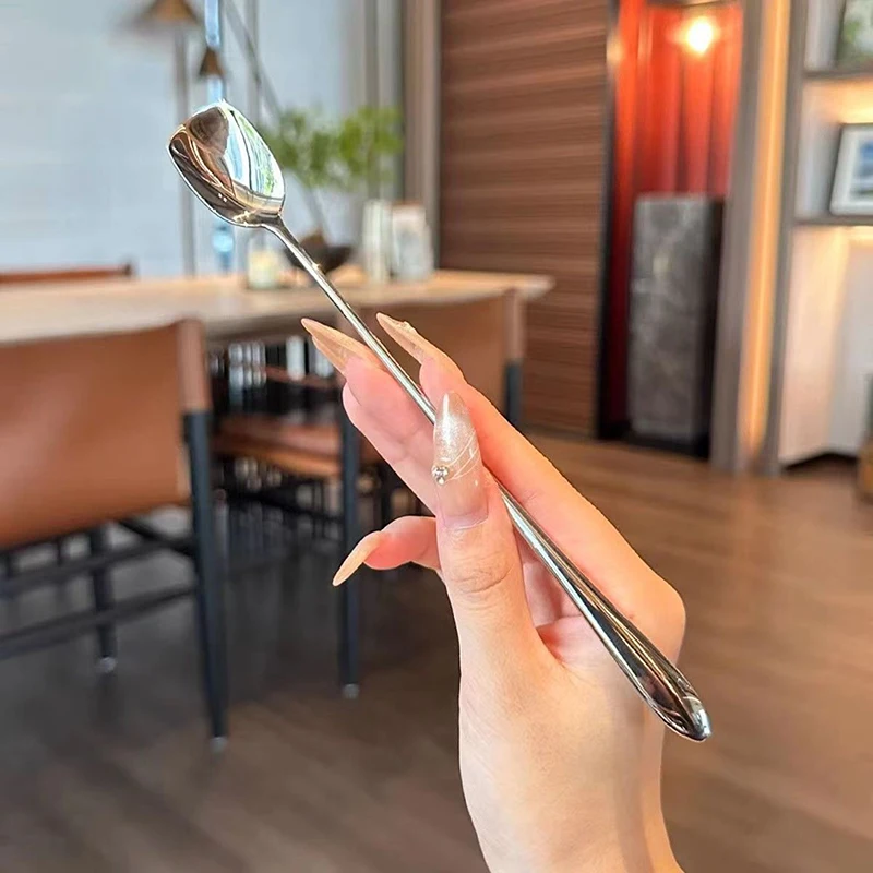 Stainless Steel Round Spoon Net Red Golden Dinner Long Handle Stirring Dessert Spoons For Kitchen Accessories Gadgets