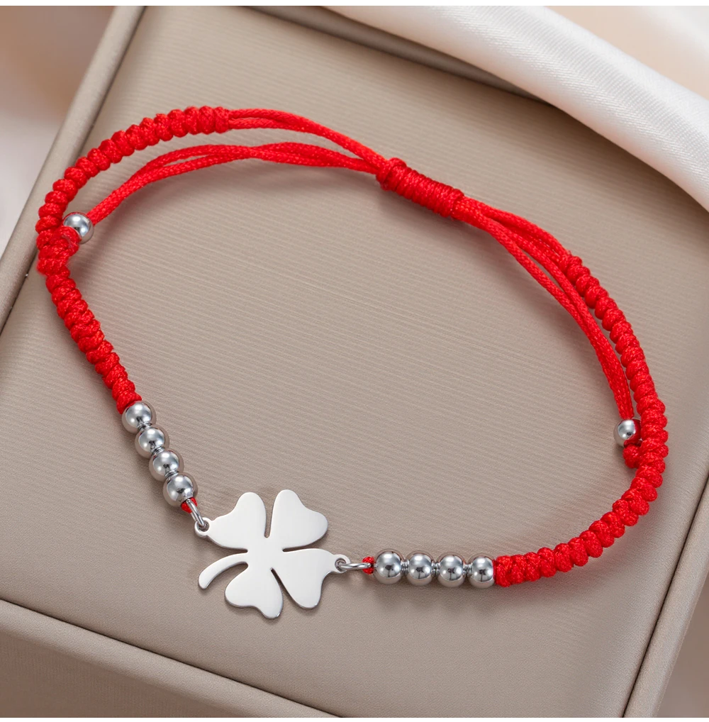 COOLTIME Mode Vier Blätter Klee Armbänder Edelstahl Hand Gewebt Seil Frauen Armband Schmuck Geschenk Großhandel – Detail 7