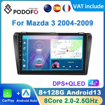 Podofo AI Voice Android Carplay Car Radio For Mazda 3 2004-2009 2din Android Auto 4G Multimedia Navigation GPS Autoradio DSP