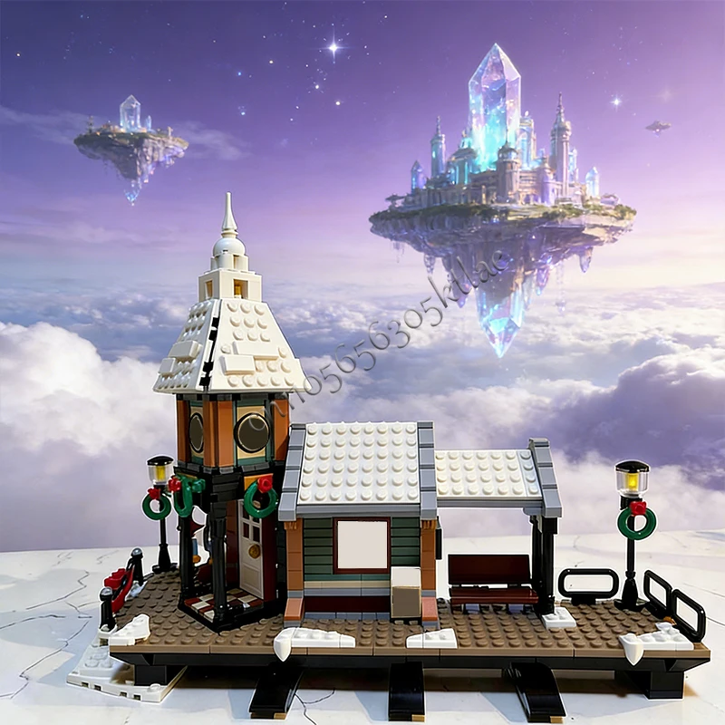 637 STUKS Huis Straat 10259 Winter Dorp Treinstation Mods MOC Aanpasbare Modulaire Bouwsteen DIY Jongens Vakantie Speelgoed Cadeaus