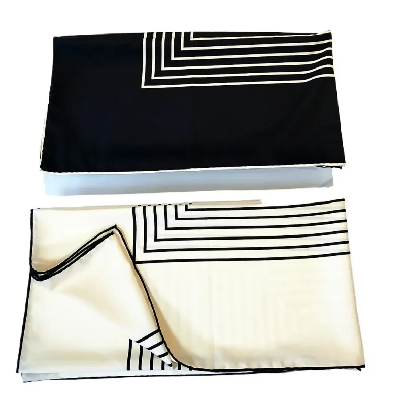 New 90 Square Scarf Handmade Curling Geometric Striped Temperament Women's Professional Square Silk Sunscreen Shawl Headscarf