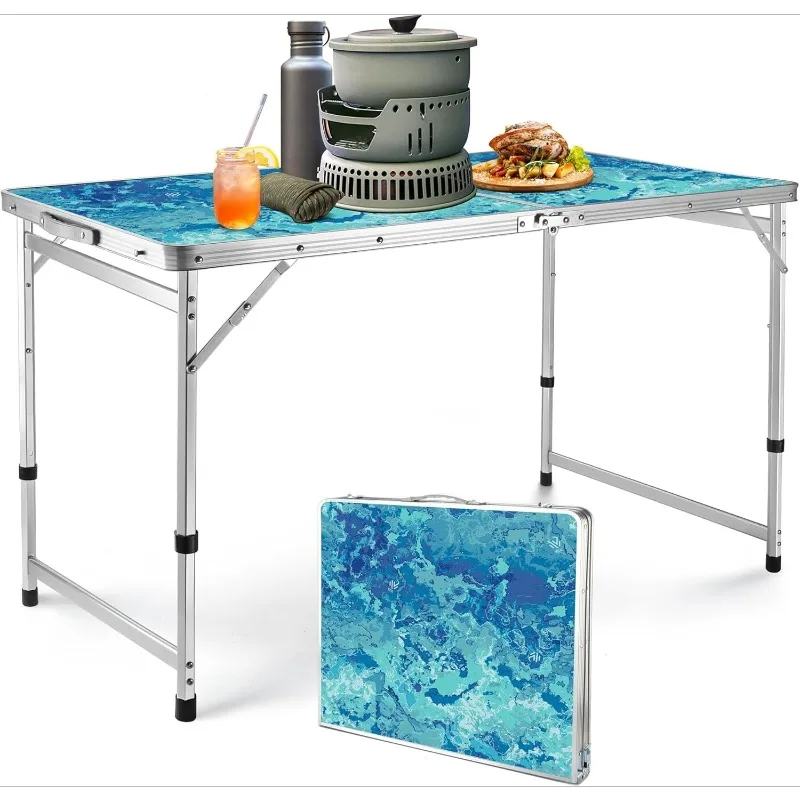 

Folding Camping Table 4FT, Large Portable Aluminum Table with Adjustable Height, Foldable Lightweight Picnic Table with C