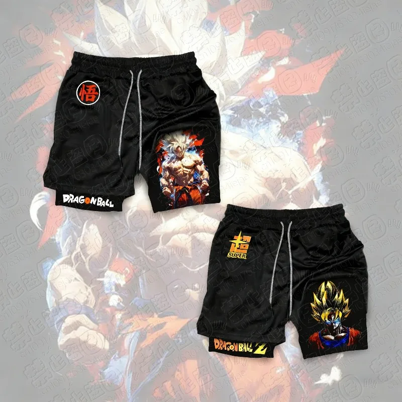 Dragon Ball Anime GOKU bedruckte doppellagige Shorts 2026 – Neueste Frühjahr/Sommer Sport Herren lockere, atmungsaktive Hose
