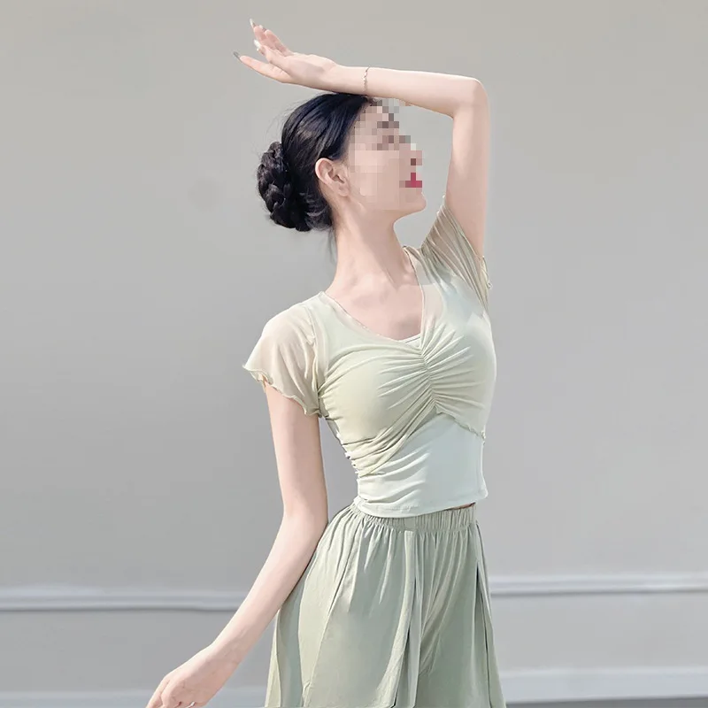 Slim Ballet Form Tops Women's Chinese Dance Practice Clothes Short-sleeved Training Clothes Modern Classical Dance Costumes