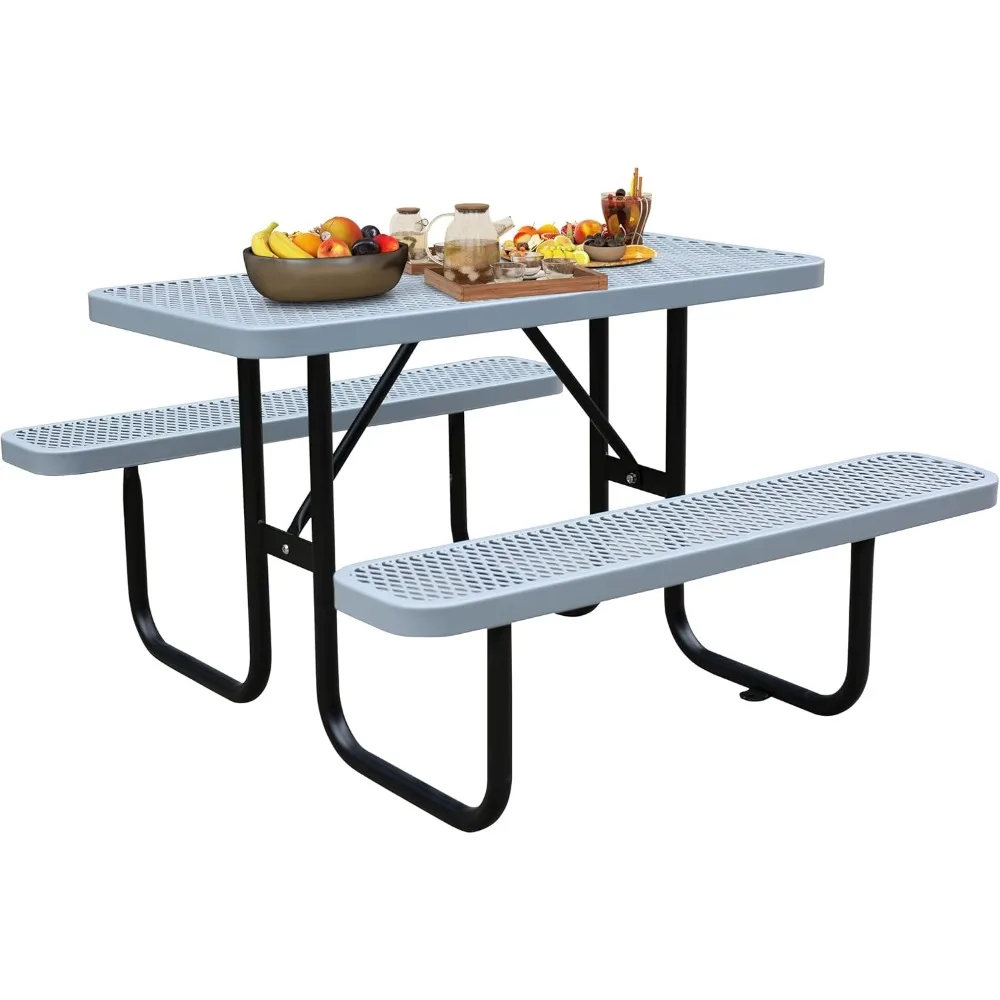 

4FT Metal Picnic Tables for Outdoors, Commercial Rectangular Picnic Table and Bench Set for Outside, Patio, Garden, Backyard, Po