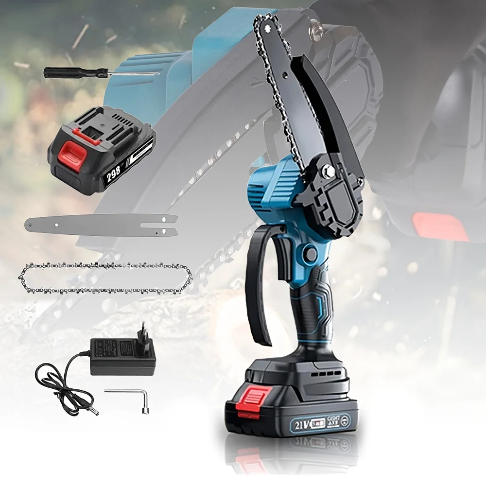 Mini motosierra de 6 pulgadas, potente sierra eléctrica pequeña inalámbrica, sierra de cadena eléctrica de mano, herramienta de recorte de jardín para carpintería Makita