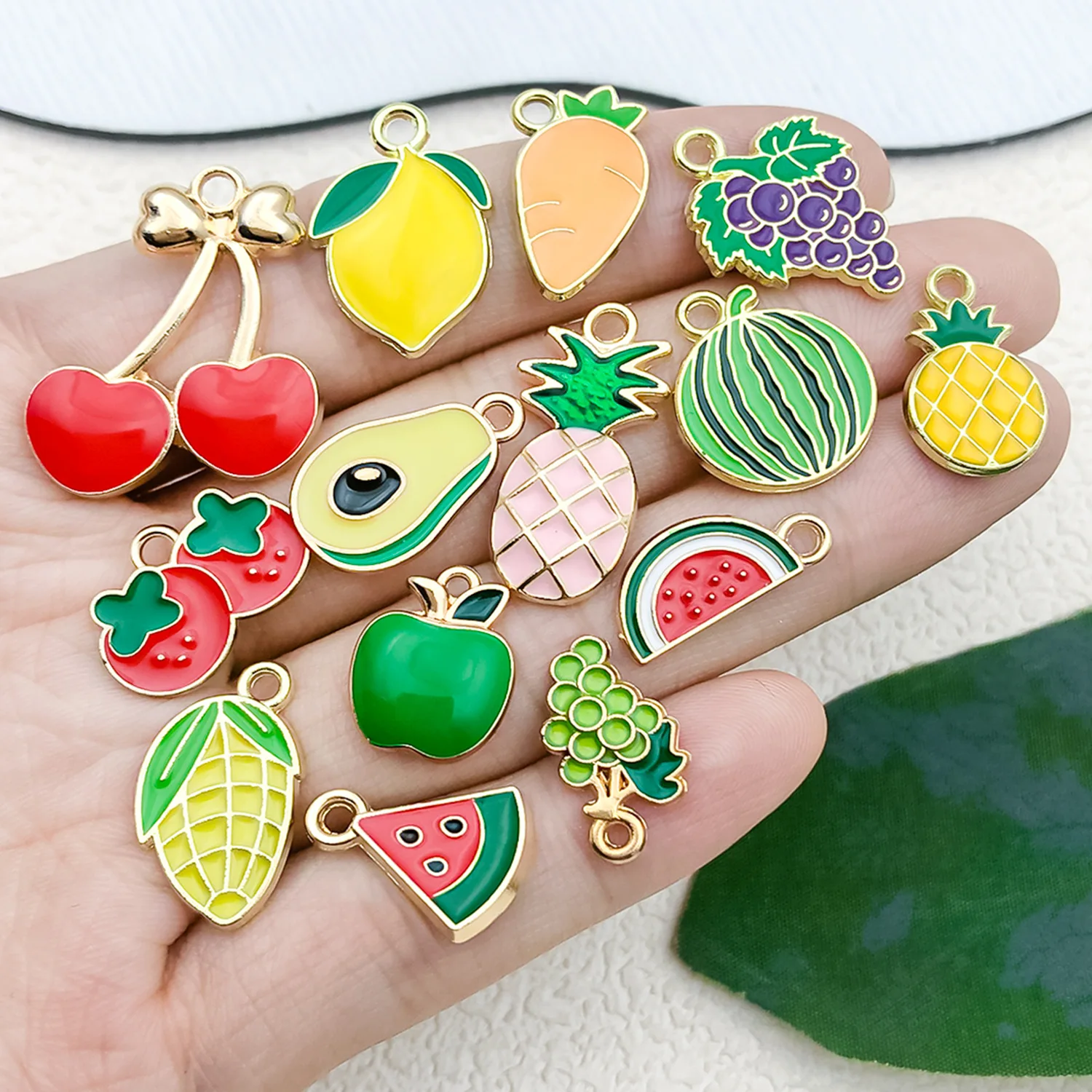10pcs Fruit Enamel Charms Mango Grape Watermelon Lemon Pineapple Avocado Alloy Pendant DIY Fashion Hand Made Jewelry Accessory